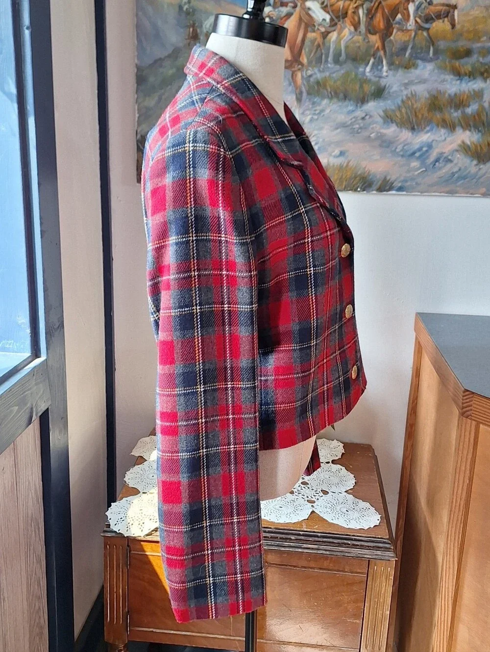 LRGR Vintage 90s Tartan Plaid Cropped Blazer, Size 6